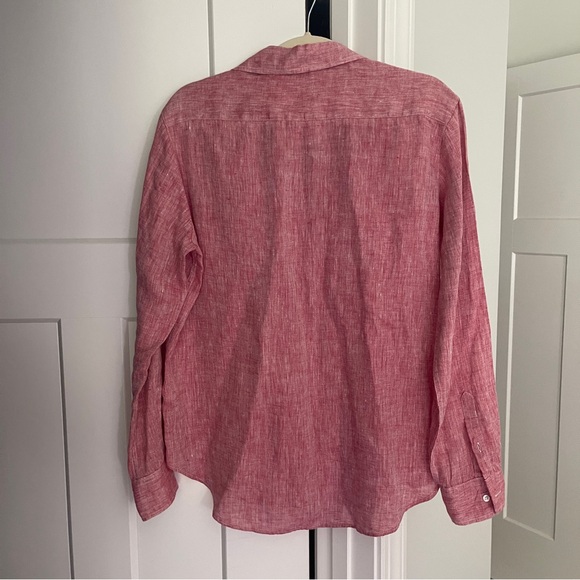 Frank & Eileen Linen Magenta Pink Red Heather Long Sleeve Button Down Eileen Top - Picture 5 of 5